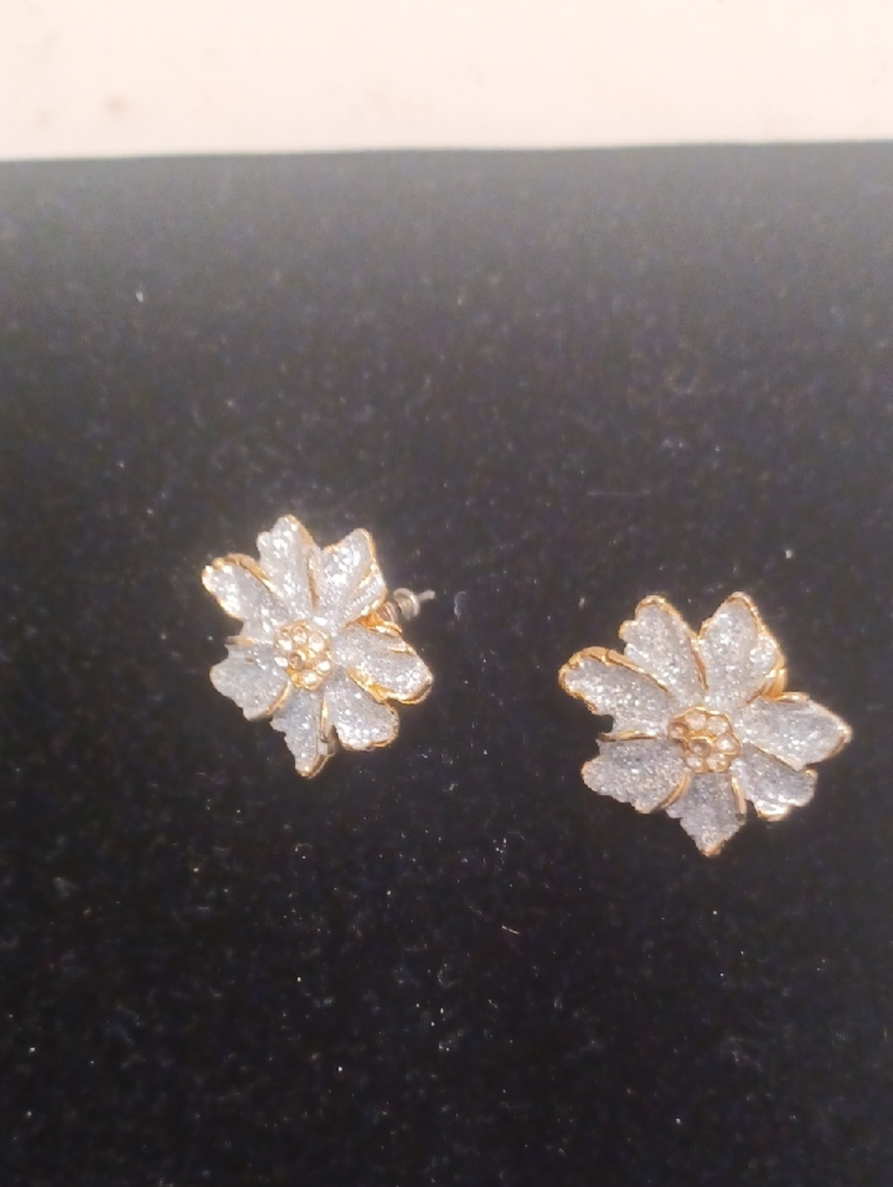 Vintage Flower Post Earrings Silver gold Trim GUC